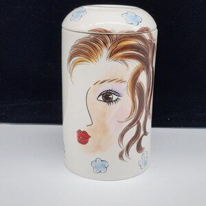 Atmosphere Lady Ceramic Canister Lady Face & Blue Flowers by Cheryl Thompson